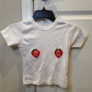 Lovers + Friends White Tee with Red Strawberry Accents